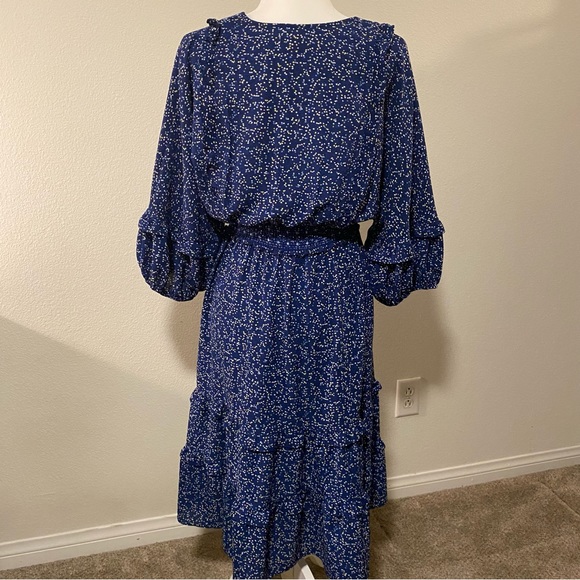 Max Studio Speckled V-Neck Blue Ruffle Maxi Dress - Picture 5 of 16
